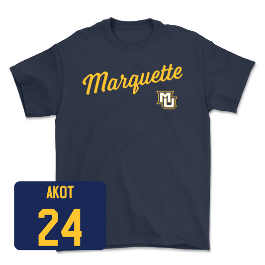 Navy Women's Basketball Script Tee  - Ayuen Akot