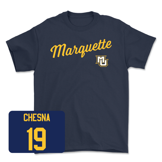 Navy Women's Soccer Script Tee  - Rielly Chesna