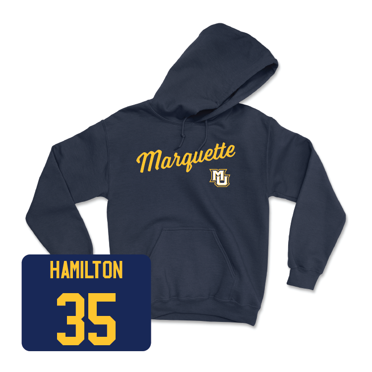 Navy Men's Basketball Script Hoodie - Caedin Hamilton