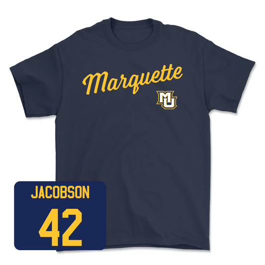 Navy Men's Basketball Script Tee  - Luke Jacobson