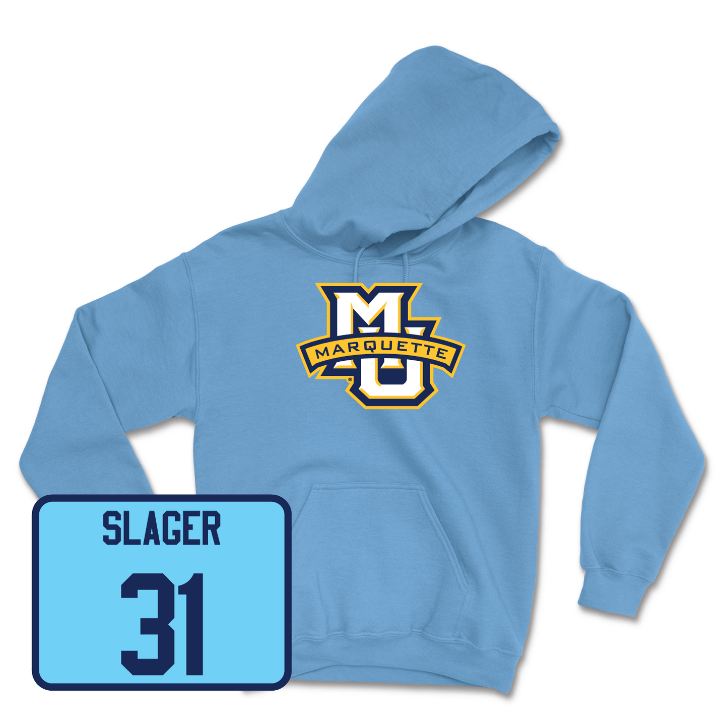 Championship Blue Men's Lacrosse Marquette Hoodie Small / Adam Slager | #31